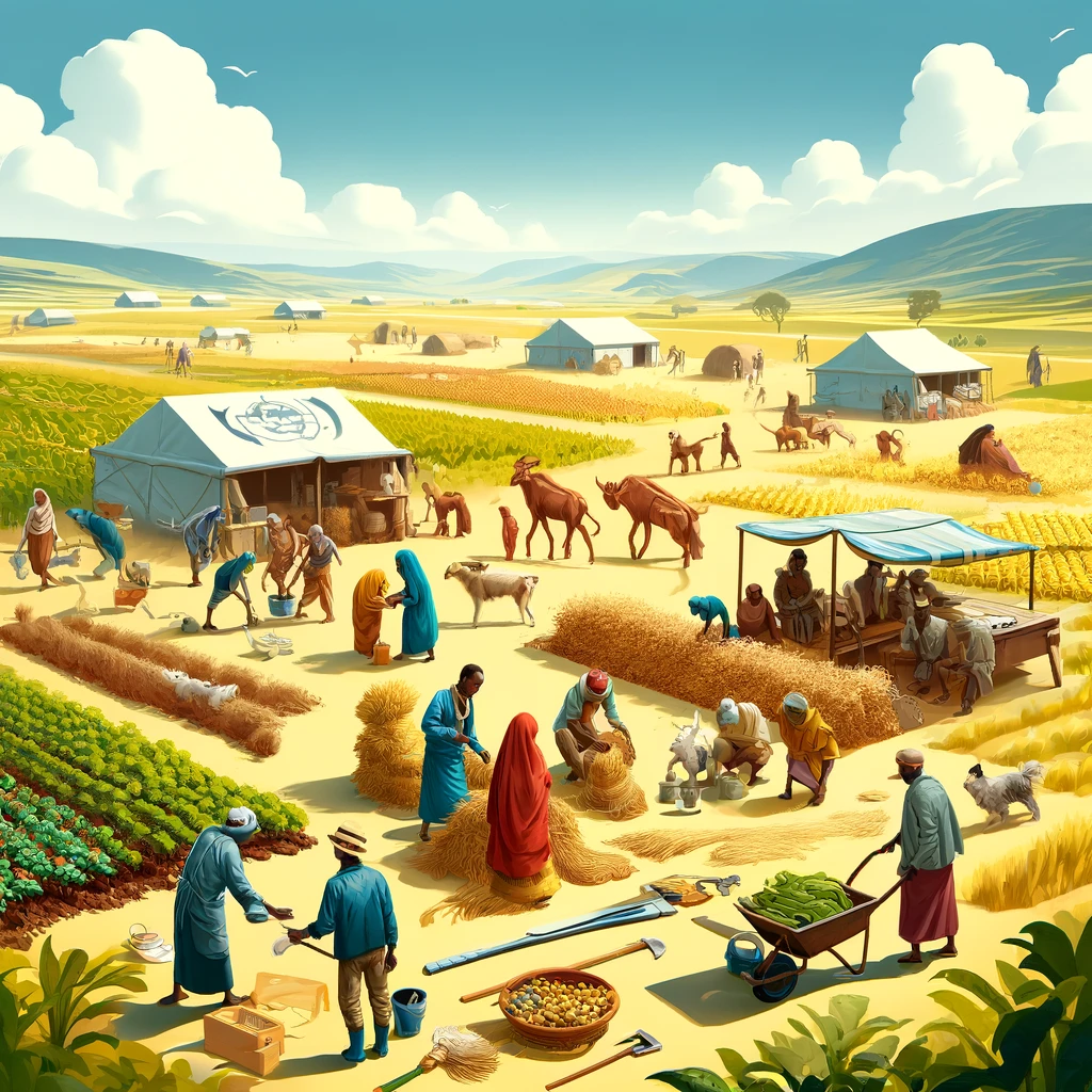 A-scene-depicting-the-agricultural-assistance-needed-in-Ethiopia-as-highlighted-by-a-UN-report.-The-image-should-show-farmers-and-pastoralists-in-rura.